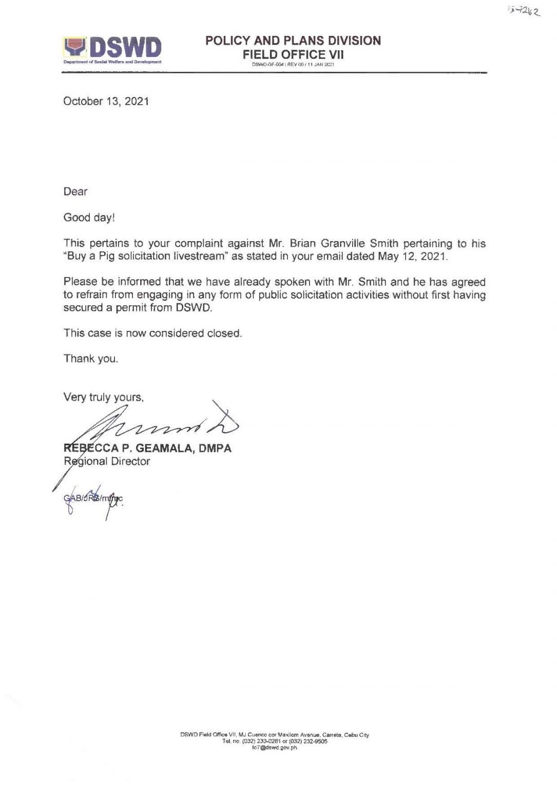DSWD Update of Brian Smith